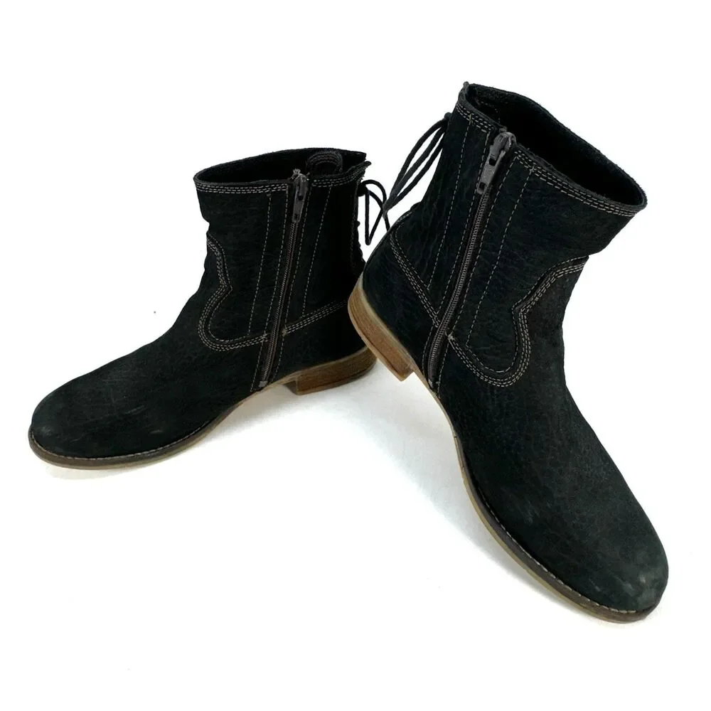 Josef Seibel Sienna 01 Boots Womens 7.5/38 Black Back Tie Leather Booties Ankle